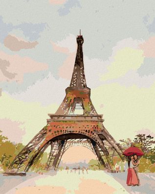 Malen nach Zahlen - Eiffelturm UND FRAU MIT ROTEM Regenschirm
