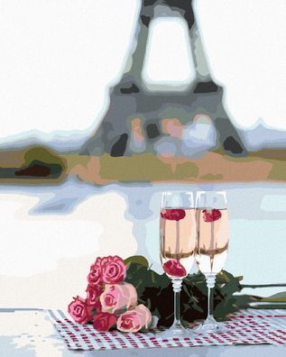 Malen nach Zahlen - GLÄSER UND ROSEN IN PARIS UND Eiffelturm 2