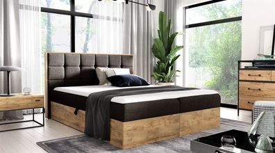 Boxspringbett Schlafzimmerbett Kalypso 180x200cm Stoff Braun inkl. Bettkasten