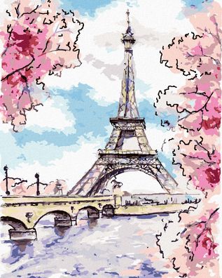 Malen nach Zahlen - Eiffelturm IN PARIS MIT ROSA BLUMEN