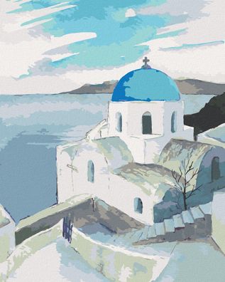 Malen nach Zahlen - KIRCHE MIT BLAUER KUPPEL AUF Santorini