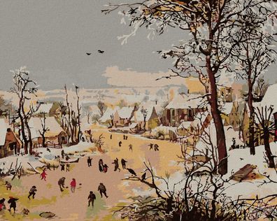 Malen nach Zahlen - Winterlandschaft MIT Eisläufern UND Vogelfalle (PIETER Bruegel)