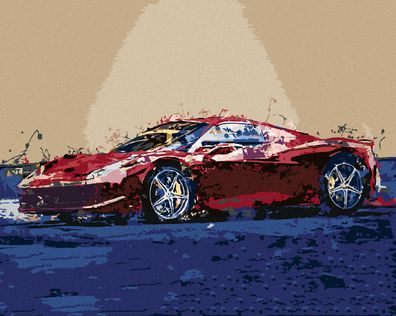 Malen nach Zahlen - ROTES Abstraktes AUTO Ferrari