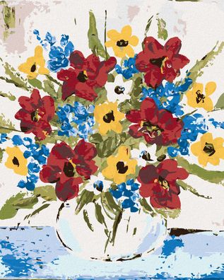 Malen nach Zahlen - BUNTE BLUMEN IN EINER VASE (HALEY BUSCH)