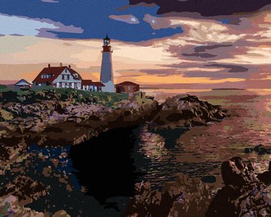 Malen nach Zahlen - Leuchtturm UND Sonnenuntergang, USA (TED DAVIS)