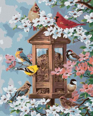 Malen nach Zahlen - Singvögel IM Vogelhaus UND Blühende BÄUME (ABRAHAM HUNTER)