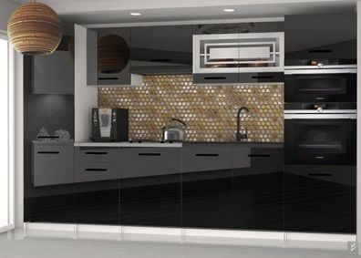Küchenzeile 300cm Hochglanz Küchenschränke weiss schwarz grau