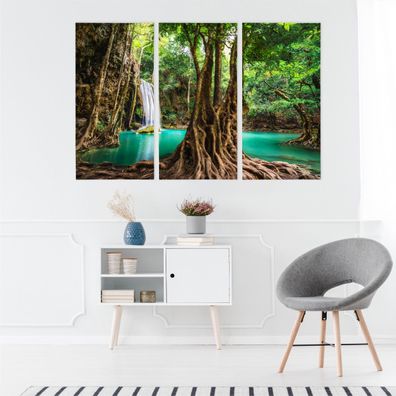 Leinwand Bilder SET 3-Teilig Wasserfall Exotischer 3D Wald Wandbilder xxl 3462