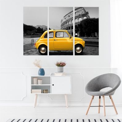 Leinwand Bilder SET 3-Teilig gelbes AUTO Kolosseum 3D Wandbilder xxl 3472