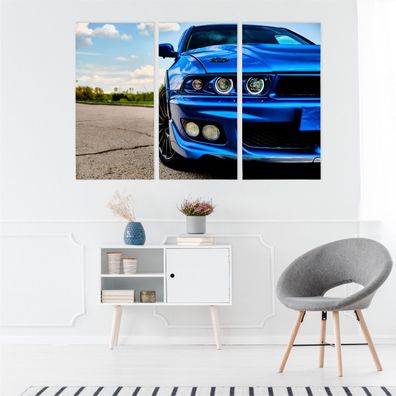 Leinwand Bilder SET 3-Teilig Blaues Auto 3D-Dekor Wandbilder xxl 3588