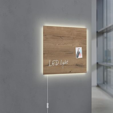 Sigel GL405 Glas Magnetboard LED Beleuchtung 48x48 Natural Wood Magnet Tafel