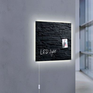 Sigel GL404 Glas Magnetboard LED Beleuchtung 48x48 Schiefer Stone Magnet Tafel