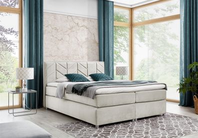 Boxspringbett Schlafzimmerbett Bett Bartolo DELUX Stoff Beige 160x200cm