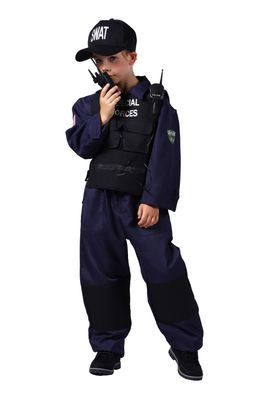 SWAT Kostüm Kinder Jungen Anzug m Zubehör Agent Polizei Gr.104-152 Karneval