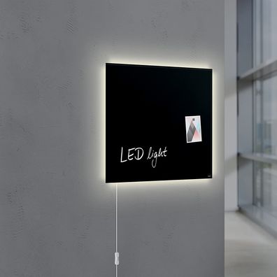 Sigel GL400 Glas Magnetboard LED Beleuchtung 48x48 Magnettafel Board schwarz