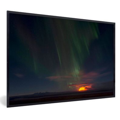 Poster - 90x60 cm - Nordlichter - Sternenhimmel - Vulkan