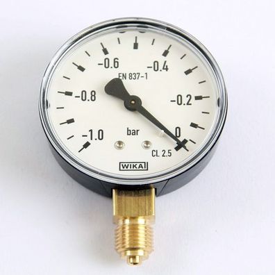 Wika Unterdruck Manometer 0 bis -1,0 bar Armatur mit Rohrfeder EN 837-1 G 1/4"