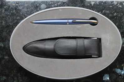 CROSS; Kugelschreiber, blau, matt, mit Ledermäppchen, OVP