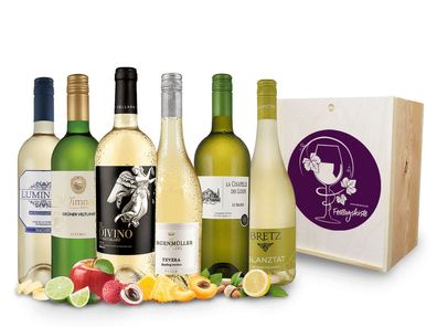 Festtags-Kiste mit edlen Weißweinen im Präsent-Karton