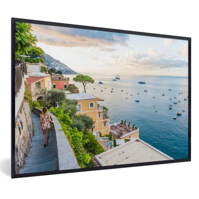 Poster - 30x20 cm - Italien - Frau - Positano - Meer