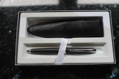 CROSS Kugelschreiber; schwarz, matt, mit Ledermäppchen, OVP
