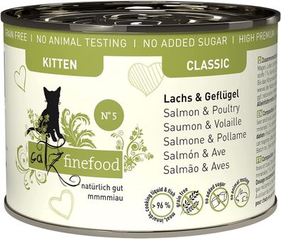 catz finefood ¦ Kitten - N° 5 - Lachs & Geflügel - 6x200g ¦ nasses Katzenfutter ...