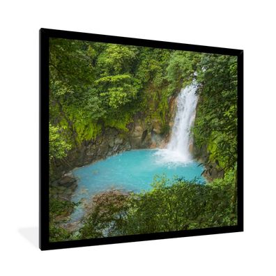 Poster - 40x40 cm - Türkisfarbener Wasserfall im Regenwald von Costa Rica
