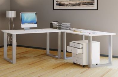 VCM Eck-Schreibtisch Lona 190x130x50 U-Füße Weiß