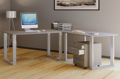 VCM Eck-Schreibtisch Lona 160x130x50 U-Füße Grau