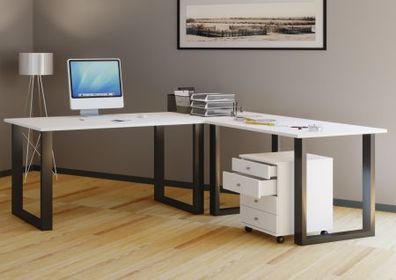 VCM Eck-Schreibtisch Lona 220x160x80 U-Füße Weiß