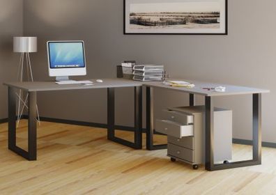 VCM Eck-Schreibtisch Lona 190x190x80 U-Füße Grau