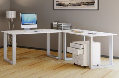 VCM Eck-Schreibtisch Lona 130x130x50 U-Füße Weiß