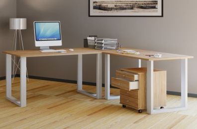 VCM Eck-Schreibtisch Lona 160x130x50 U-Füße Sonoma-Eiche