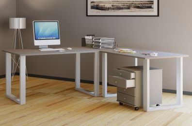 VCM Eck-Schreibtisch Lona 190x130x50 U-Füße Grau