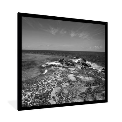 Poster - 40x40 cm - Ozean beim Blick auf die Insel Isla Mujeres - Schwarz und