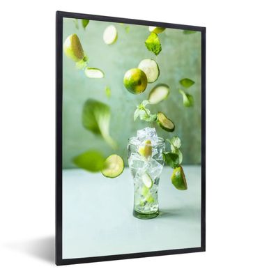 Poster - 80x120 cm - Sommer Mojito auf grünem Hintergrund