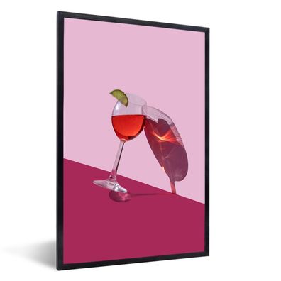 Poster - 80x120 cm - Klingendes Weinglas auf rosa Hintergrund
