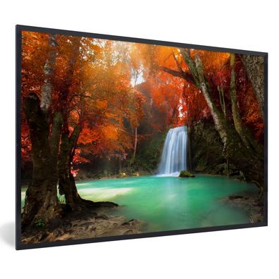 Poster - 120x80 cm - Herbst - Wasserfall - Wald