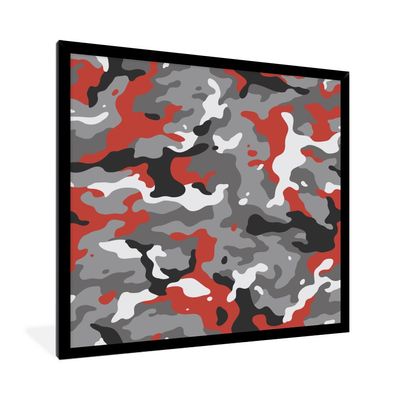 Poster - 40x40 cm - Camouflage-Muster mit roten Akzenten