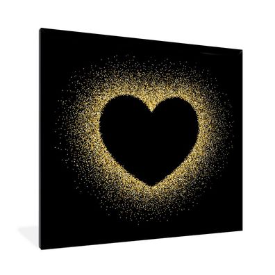 Poster - 40x40 cm - Goldenes Herz auf schwarzem Hintergrund
