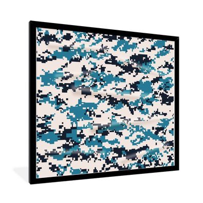 Poster - 40x40 cm - Blaues und weißes Camouflage-Muster