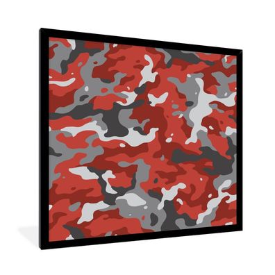 Poster - 40x40 cm - Rot mit grauem Camouflage-Muster