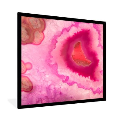 Poster - 40x40 cm - Makro-Nahaufnahme eines rosa Achats