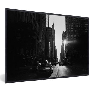Poster - 30x20 cm - Eine ruhige Straße in New York in schwarz und weiß