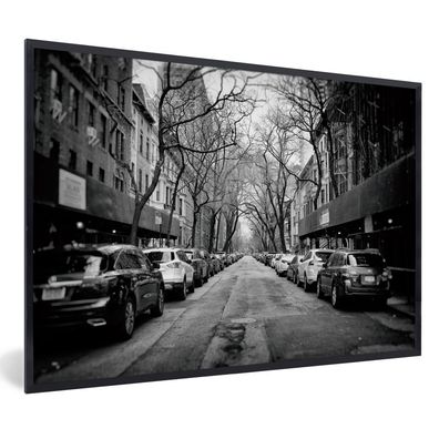 Poster - 60x40 cm - Geparkte Autos in New York - schwarz und weiß