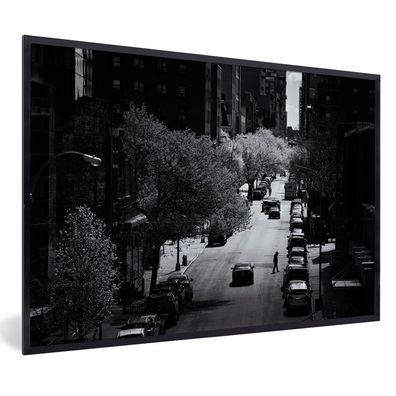 Poster - 30x20 cm - Ruhige Straße in New York in schwarz und weiß