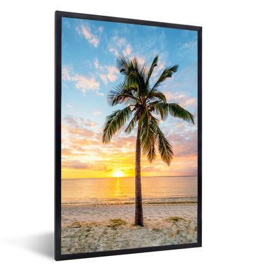 Poster - 20x30 cm - Strand - Palme - Sonnenuntergang