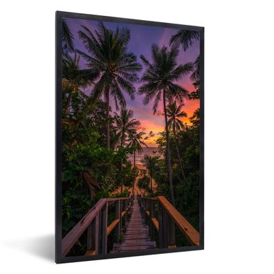 Poster - 60x90 cm - Sonnenuntergang - Palmen - Strand