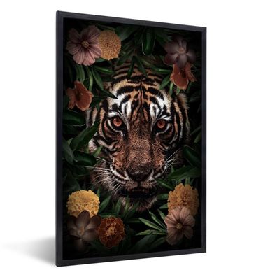 Poster - 40x60 cm - Tiger - Braun - Blumen