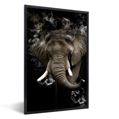 Poster - 80x120 cm - Elefant - Rauchen - Schwarz